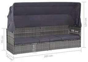 szürke polyrattan napellenzős kerti ágy 205 x 62 cm