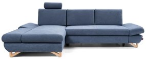 AVESTA ággyá nyitható kárpitozott L-alakú sarokkanapé tárolóval, balos, kék