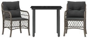 3 részes szürke polyrattan bisztrógarnitúra párnákkal