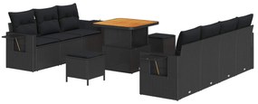 vidaXL Kerti Kanapé Szett 10 pcs Fekete polirattan