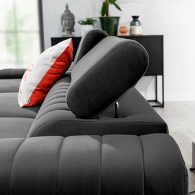 Sötétszürke bársony kinyitható-tárolóhelyes sarokkanapé (bal oldali-heverő résszel) Grayson – ELTAP