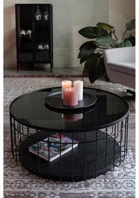 Fekete kerek dohányzóasztal üveg asztallappal 80x80 cm Lance – White Label