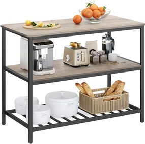 Greige-fekete konyhasziget 3 szintes polccal 120 × 60 × 90 cm