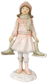 Rózsaszín ruhás kislány korcsolyával karácsonyi dekorációs figura