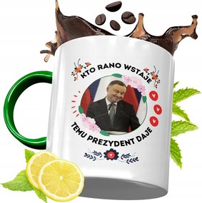 Zöld Bögre Andrzej Duda Elnök Ajándék Nyomtatott Fotóval