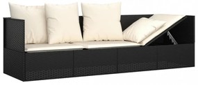 fekete polyrattan kültéri társalgókanapé párnákkal