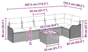 6 részes kerti kanapé szett párnákkal Szürke Poli rattan, 2 fős kerti kanapé párnákkal Barna Poli rattan