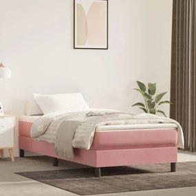 Rózsaszín bársony rugós ágy matraccal 90 x 200 cm