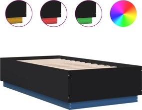 vidaXL fekete szerelt fa ágykeret LED-világítással 90 x 190 cm