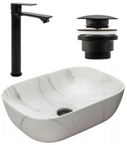 készlet Pultos mosdó Belinda marble matt + Fürdőszobai csaptelep Mayson black matt + Dugó black matt