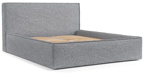 Szürke kárpitozott ágyneműtartós franciaágy ágyráccsal 200x200 cm Lounge L – Maison de Rêve