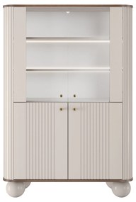 Vesper négyajtós vitrines szekrény 103 cm - kasmír / dió / arany fogantyúk / gömb lábak