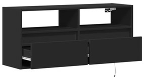 fekete fali TV-szekrény LED-világítással 100x31x45 cm