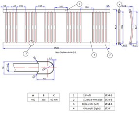 Fekete 400x1500mm törölközőszárítós fürdőszobai radiátor Welland Lux | Készletről | Gyors kiszállítással