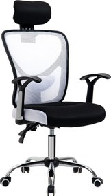 Vinsetto Hálós Irodai Szék Magasságállítással, Döntési Funkcióval, Állítható Fejtámlával és Lumbális Támasszal 62x67x108-118 cm Fehér | Aosom
