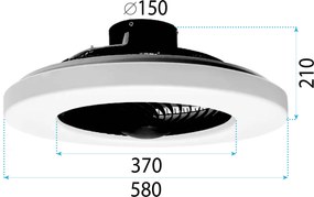 Toolight Szerszámlámpa, LED mennyezeti lámpa ventilátorral APP1552-C, fekete-fehér, OSW-05181