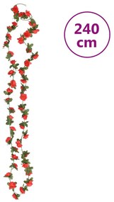 6 db piros karácsonyi virágfüzér 240 cm