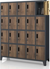 20 rekeszes, lábakon álló szociális szekrény, antracit/dió, 1360x1720x450 mm: ROBERT Eco Design