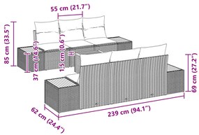 7 darabos kerti kanapé szett párnákkal fekete poli rattan akáciából