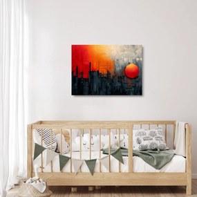 Üveg kép - Absztrakt festmény a városról (70x50 cm)
