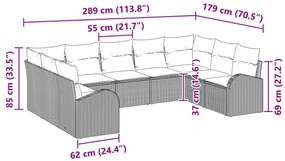 9 részes kerti kanapészett párnákkal, szürke poli rattan