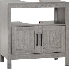Kleankin Mosdó Alatti Szekrény Fa Padló Szekrény 2 Ajtóval és Nyitott Polccal Modern Stílusban 60x30x60 cm Szürke | Aosom
