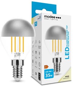 LED lámpa , égő , izzószálas hatás , filament , E14 foglalat , P45 , 4 Watt , természetes fehér , Silver Top , Modee
