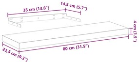 4 db szerelt fa függőpolc 80 x 23,5 x 4 cm