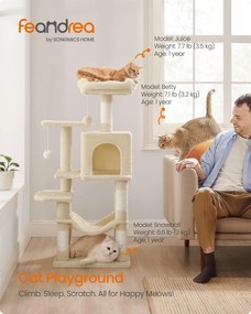 Macska kaparófa, cicatorony, 4 kaparóval, 2 pihenőhely, 40x40x112cm,  bézs