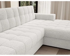 Krémszínű buklé kinyitható sarokkanapé (jobb oldali-heverő résszel) Blezalt – ELTAP