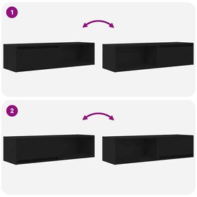 2 db fekete tölgy színű szerelt fa TV-szekrény 100x31x25,5cm