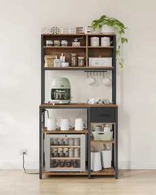 Konyhai polc konnektorokkal, állópolc, 40 × 80 × 180,4 cm, vintage barna–fekete színben