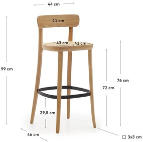 Natúr színű bárszék kőrisfa dekorral 99 cm Romane – Kave Home