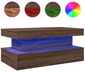 Barna tölgyszínű dohányzóasztal LED-lámpákkal 90x50x40 cm
