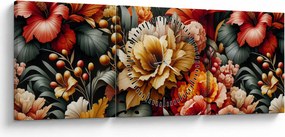Kép - Narancs-vörös virágok (órával) (90x30 cm)