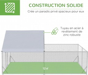 PawHut Kültéri Tyúkól - 12 m² - drótháló borítású kerítés 4L x 3W x 2H m - fedett tér - horganyzott acél | Aosom