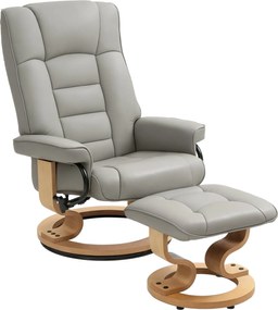 HOMCOM Relaxáló Fotel Ottomannal, Forgatható TV Fotel Reklámbal, Fa Váz, 150 kg-ig Terhelhető, Nappalihoz, Műbőr, Szürke | Aosom