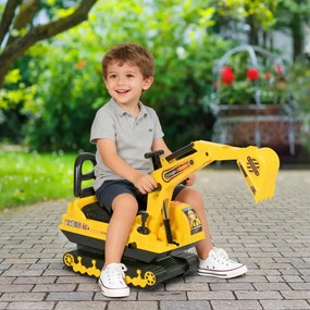HOMCOM Ride-on kotrógép kanállal és kürttel, gyermek kotrógép tárolóval az ülés alatt, sárga