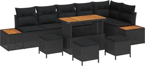 vidaXL Kerti Kanapé Szett 10 pcs Fekete polirattan
