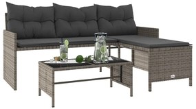 vidaXL L-alakú szürke polyrattan kerti kanapé asztallal és párnákkal