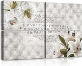 Vászonkép 120x80 Liliomok fehér triptichon retro vintage virágos nyomtatás elegancia