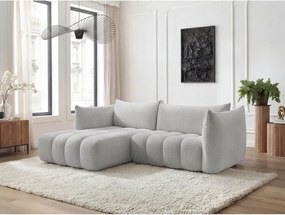 Világosszürke buklé sarokkanapé (bal oldali-heverő résszel) Azra – Bobochic Paris