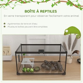 PawHut Reptiliák Terasz Dozó Átlátszó Terrárium Élőhely Csúszó Fedél Hálós Vízadagoló Hőmérő Üvegből Fémből 50x30x25 cm Fehér | Aosom