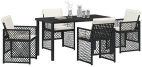 5 darabos Kerti Étkezőgarnitúra Párnákkal Fekete Poly Rattan
