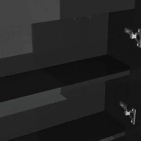 fényes fekete MDF tükrös fürdőszobaszekrény 80 x 15 x 60 cm