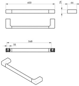 Gedy - Fali törölközőtartó PIRENEI 6,6x60 cm fényezett króm