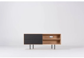 Fekete-natúr színű tölgyfa TV-állvány 150x64 cm Fina – Gazzda