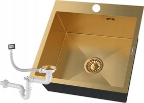 Acél Egymedencés Mosogató Négyszögletes Arany Konyhai Szifon BARI50