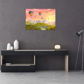 Léggömbök képe a táj felett (üvegen) (70x50 cm)