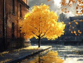 Vászonkép Canvas Tájkép Város Utca Fa Ősz Levelek 100x75